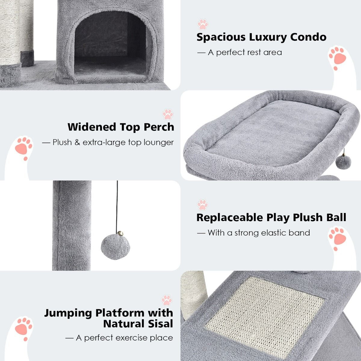 4-Tier Cat Tree with Scratching Posts and Interactive Dangling Ball