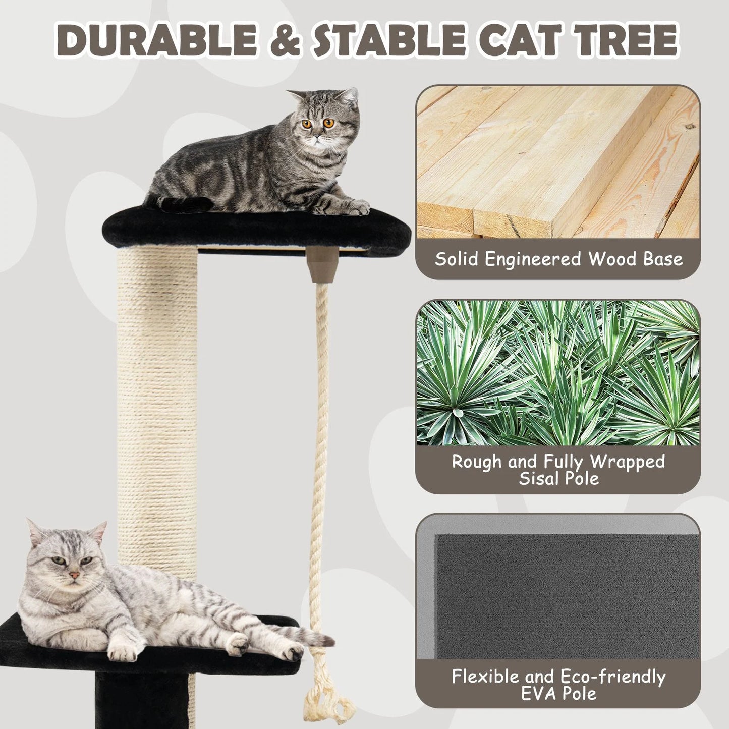 Multi-Tiered Cat Climbing Tower with Grooming Brush and Sisal Rope