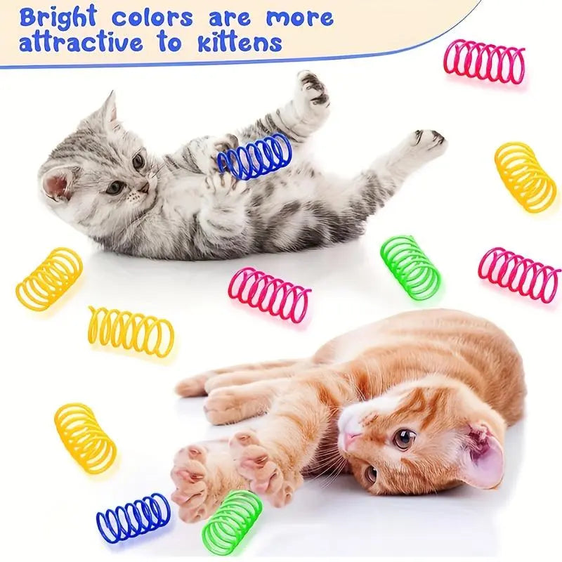Interactive Cat Spiral Toy Set - 20 Colorful Plastic Springs for Hunting, Swatting, and Biting