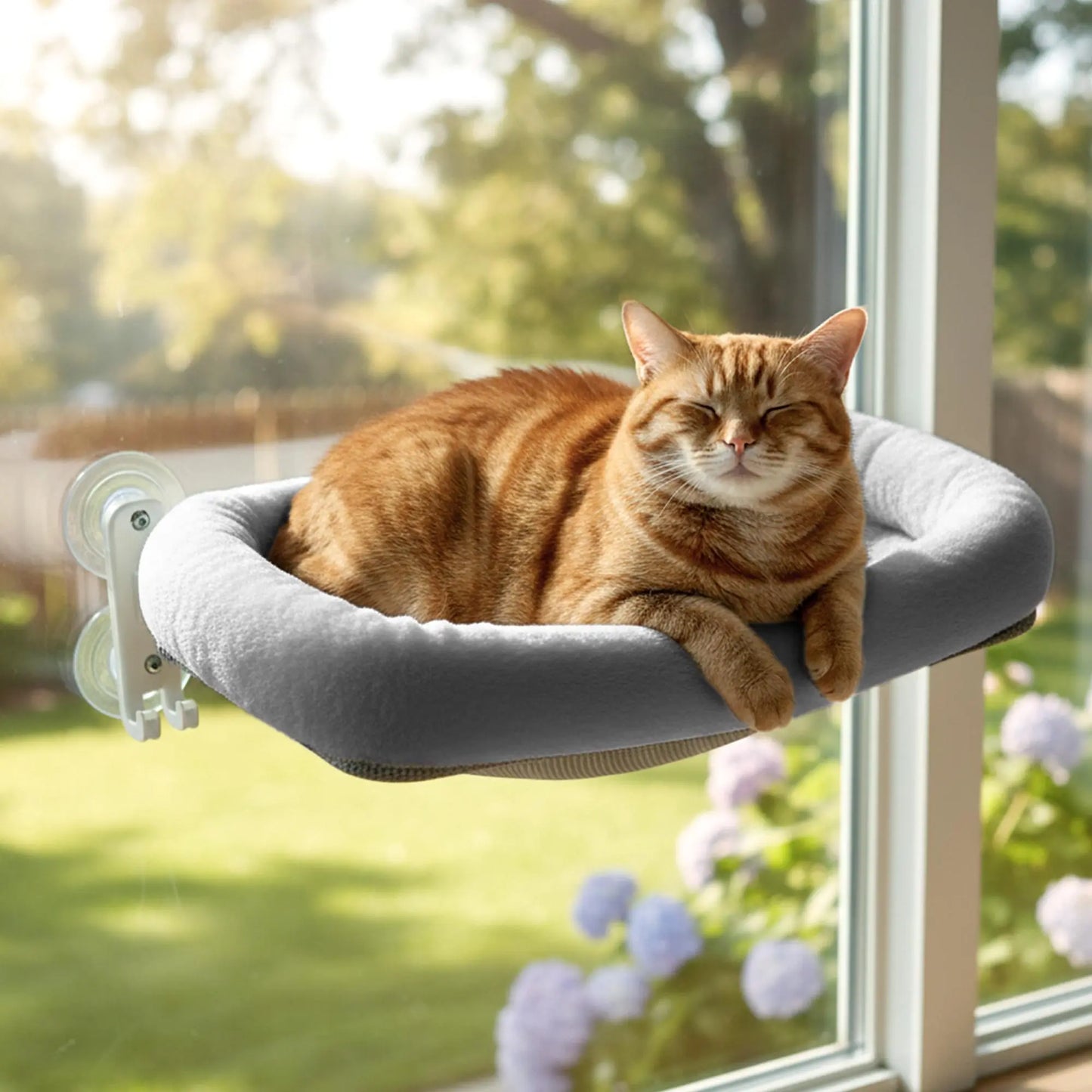 Folding Window Cat Hammock - Cordless, Machine Washable Bed with Durable Metal Frame and Strong Suction Cups for Cats and Small Dogs
