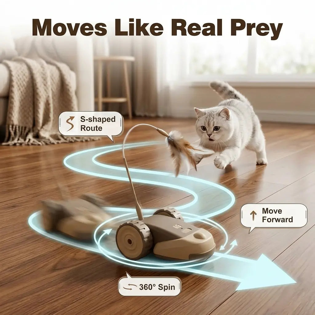 3-in-1 Interactive Robot Mouse Cat Toy with Multiple Feather Attachments - USB Rechargeable and Hands-Free Play for Indoor Cats