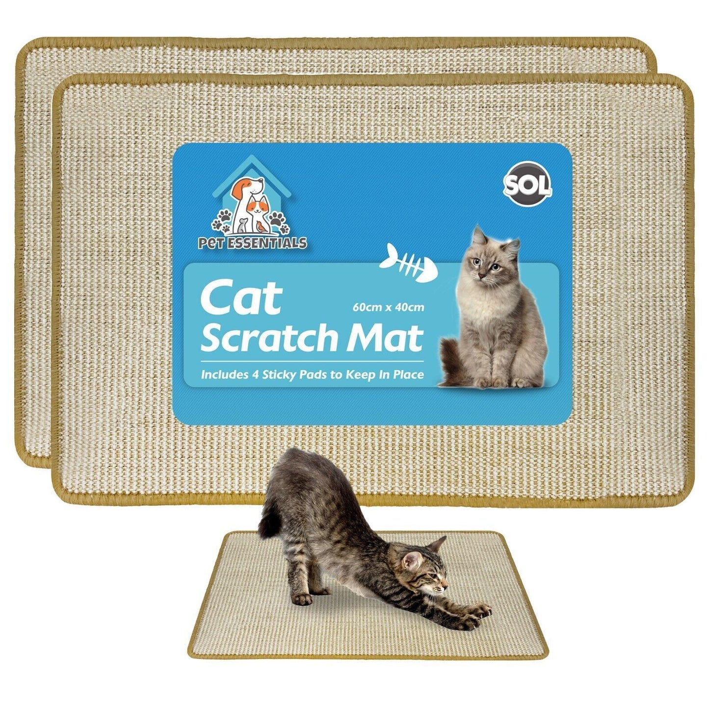Double Pack of Premium Sisal Cat Scratching Mats - 60x40cm Durable Scratchers for Happy Kittens and Cats