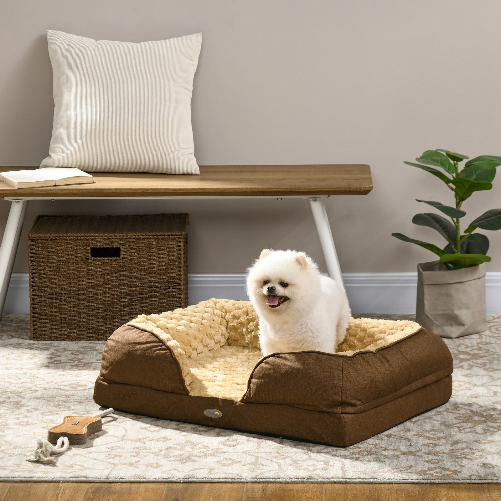 Indulge Your Small Dog with Our Cozy Brown Calming Bed - Anti-Slip Design for Ultimate Comfort