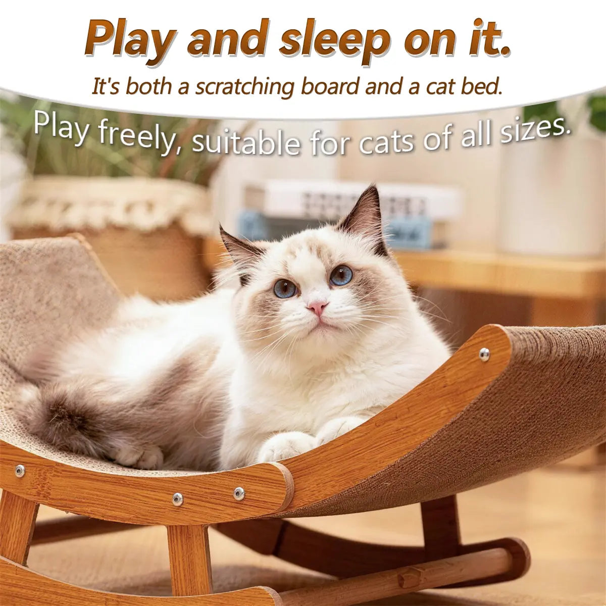 Aesthetic Bohemian Cat Scratcher Bed with Natural Sisal and Solid Wood Frame, Calming Rocking Lounge for Indoor Cats and Kittens, Non-Shedding and Comfortable, Easy to Assemble