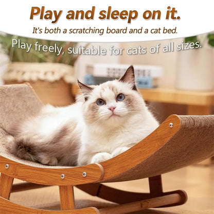 Aesthetic Bohemian Cat Scratcher Bed with Natural Sisal and Solid Wood Frame, Calming Rocking Lounge for Indoor Cats and Kittens, Non-Shedding and Comfortable, Easy to Assemble
