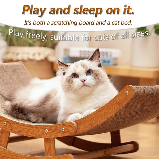 Aesthetic Bohemian Cat Scratcher Bed with Natural Sisal and Solid Wood Frame, Calming Rocking Lounge for Indoor Cats and Kittens, Non-Shedding and Comfortable, Easy to Assemble