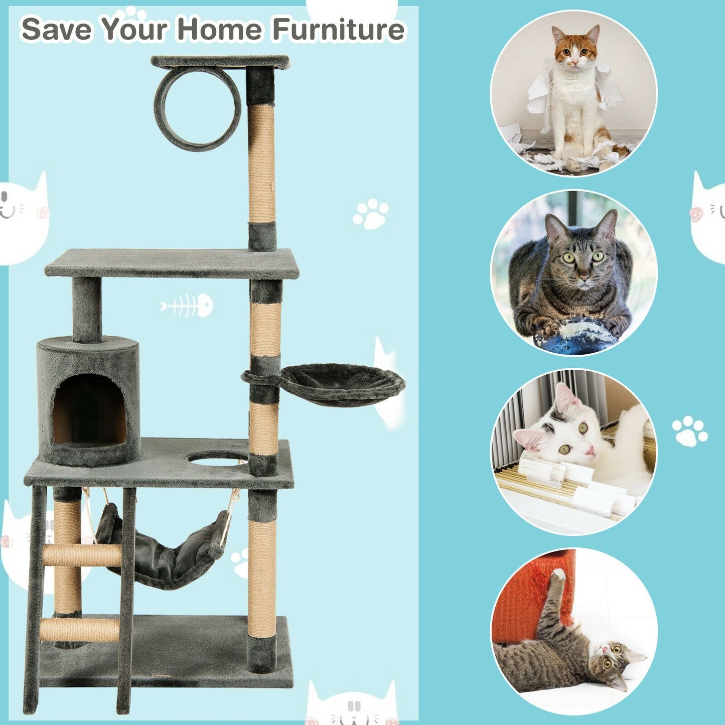 Multi-Tiered Cat Scratching Post and Tree