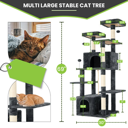 Wecharmer Indoor Cat Tree Tower with Plush Condo, Scratching Posts, and Hanging Ball - Ideal Pet Furniture with Green Leaf Design