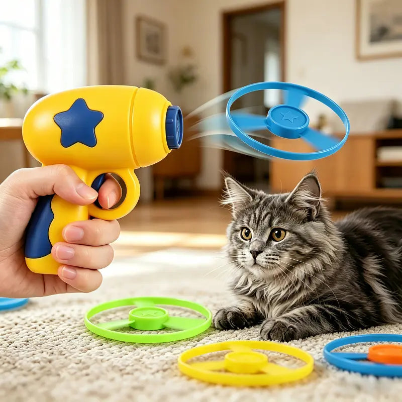 6-Piece Interactive Cat Fetch Toy Set with Launcher and Flying Disc for Indoor Play