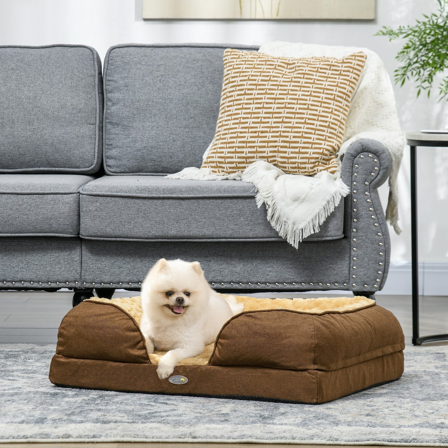 Indulge Your Small Dog with Our Cozy Brown Calming Bed - Anti-Slip Design for Ultimate Comfort