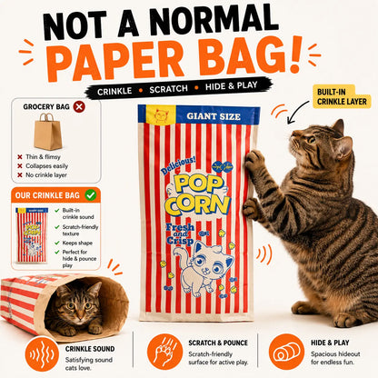 Giant Crinkle Bag Tunnel Toy for Indoor Cats - 29.5 x 13.8 Inch Collapsible Interactive Hideaway with Crinkle Sound for Kittens, Rabbits, and Ferrets