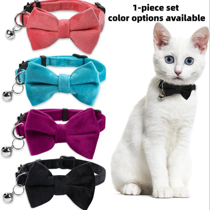 Adjustable Pet Collar with Bell and Bowknot Design, Featuring Safety Buckle - Ideal Accessories for Small Dogs and Cats