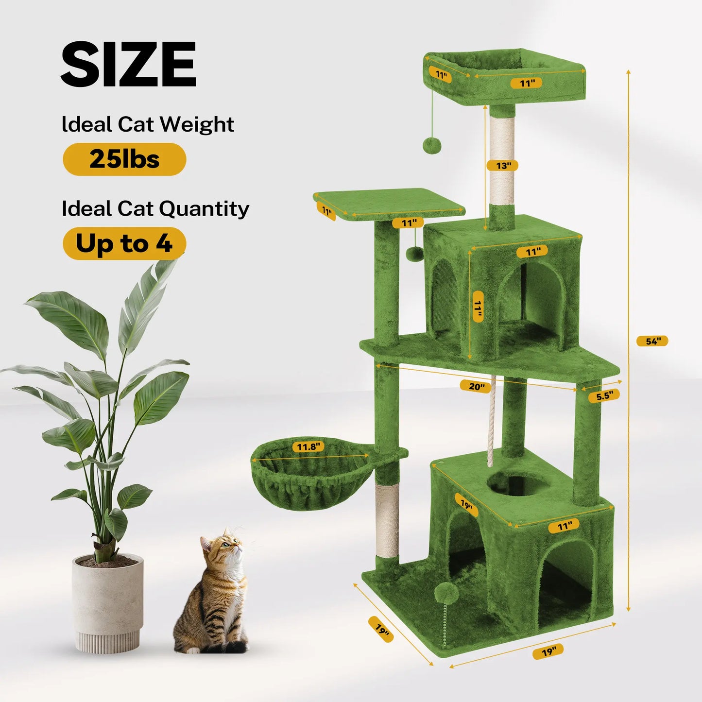 Wecharmer Indoor Cat Tree Tower with Plush Condo, Scratching Posts, and Hanging Ball - Ideal Pet Furniture with Green Leaf Design