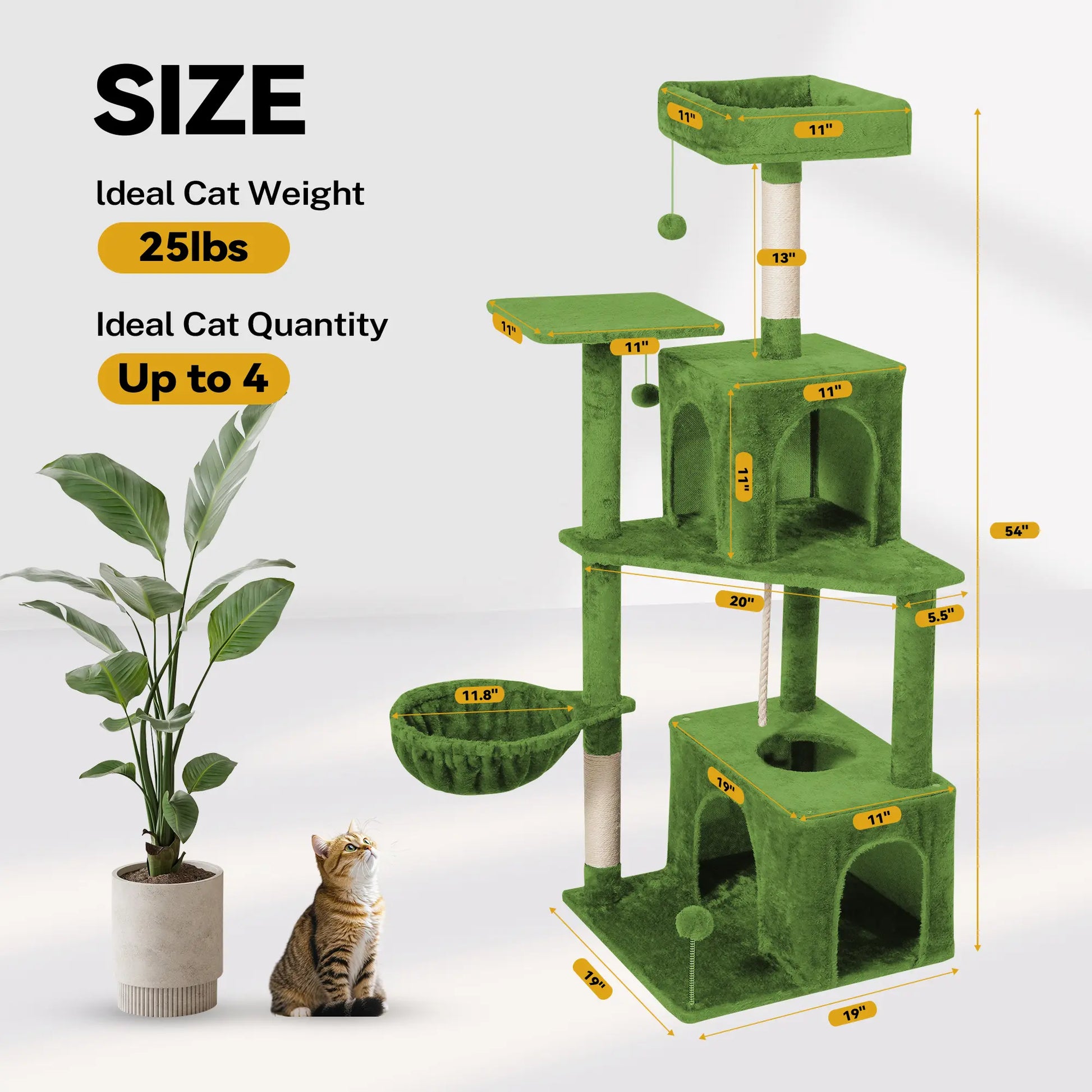 Wecharmer Indoor Cat Tree Tower with Plush Condo, Scratching Posts, and Hanging Ball - Ideal Pet Furniture with Green Leaf Design