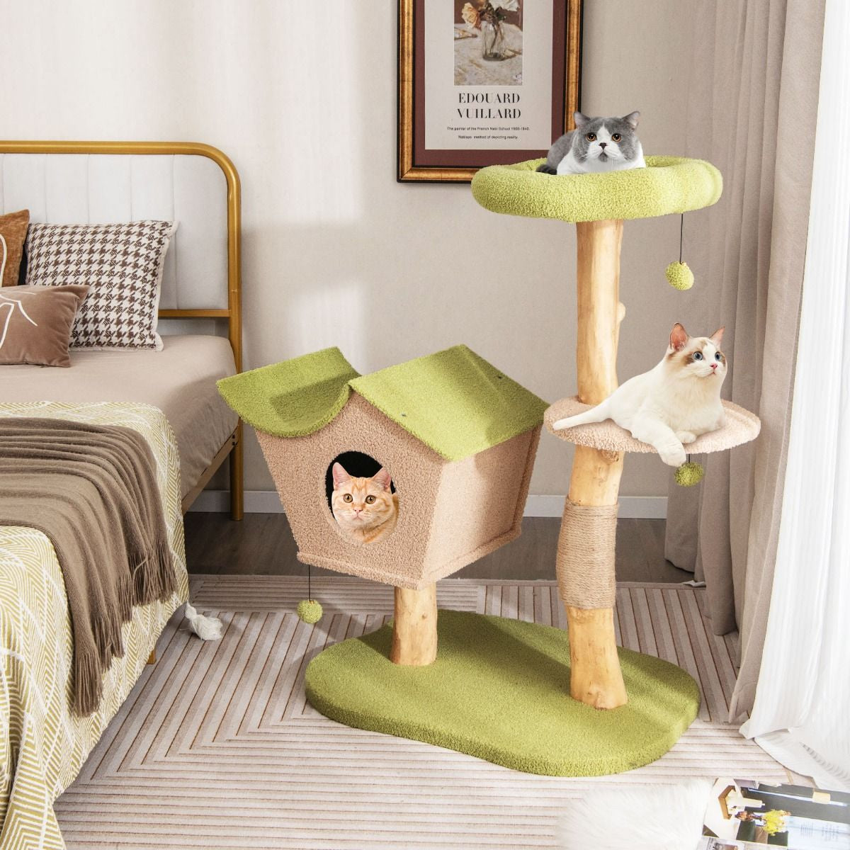 Cat Activity Center with Padded Perch and Interactive Bell Balls for Indoor Use