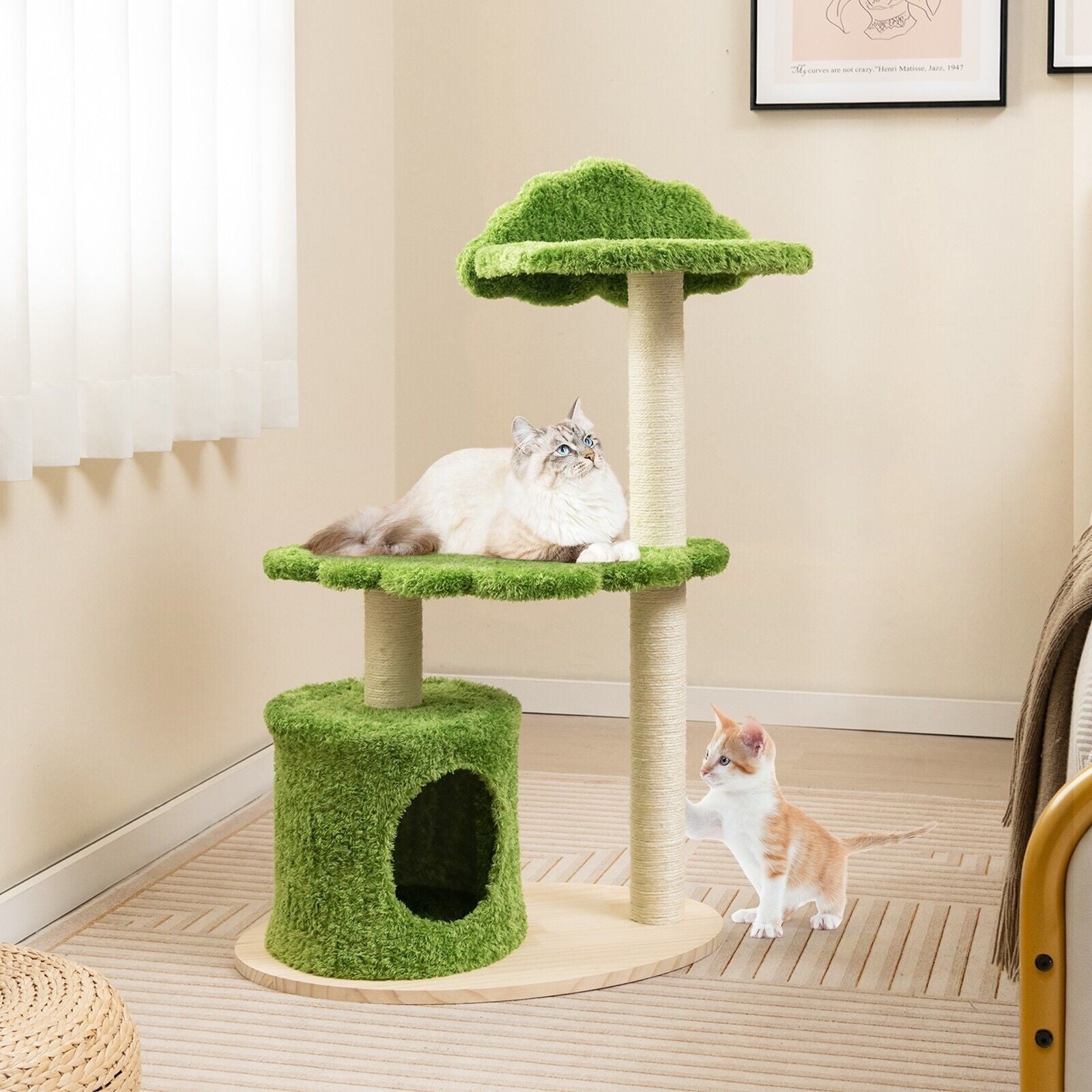 Stylish 97Cm Wooden Cat Tree - 3-Tier Activity Center for Play and Relaxation