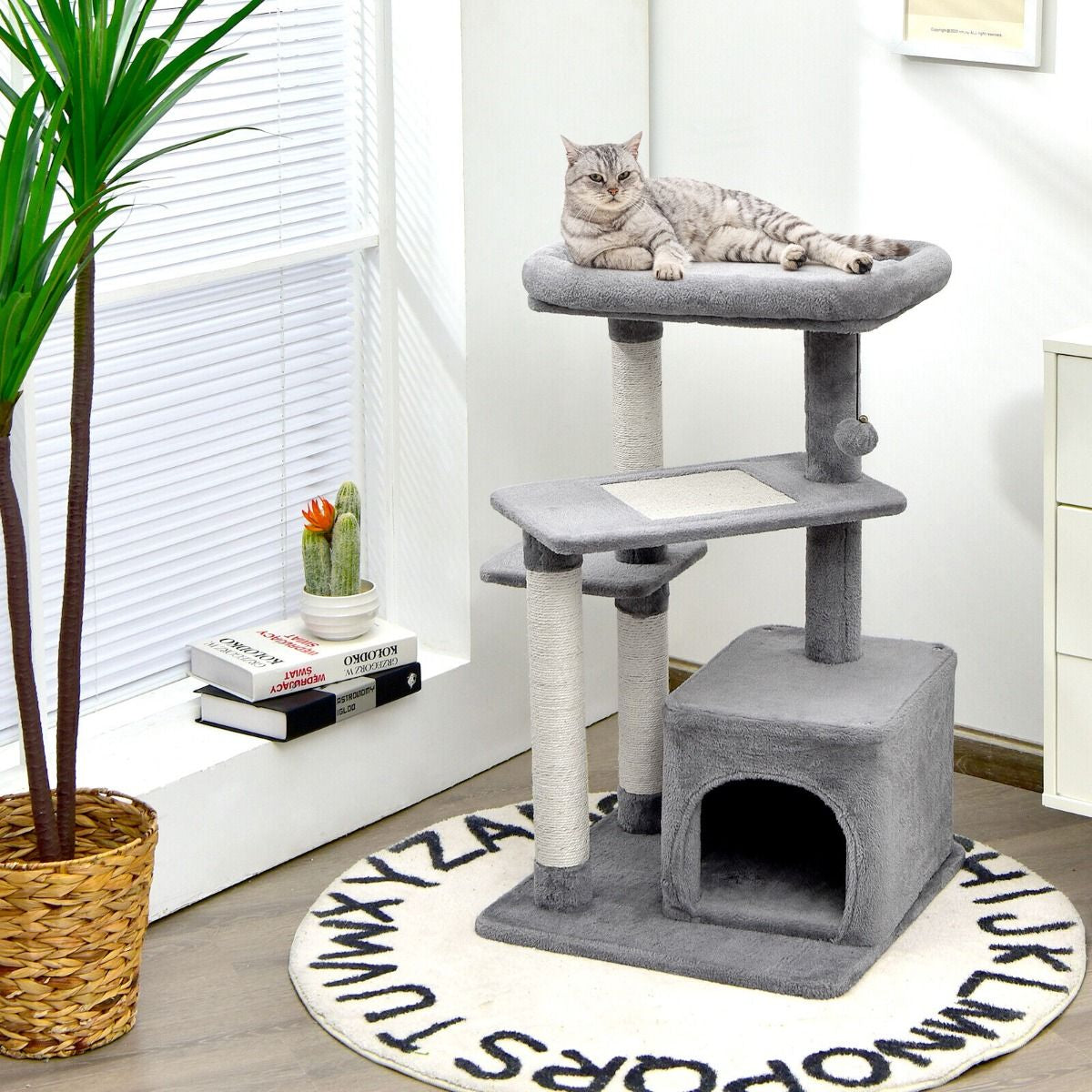 4-Tier Cat Tree with Scratching Posts and Interactive Dangling Ball