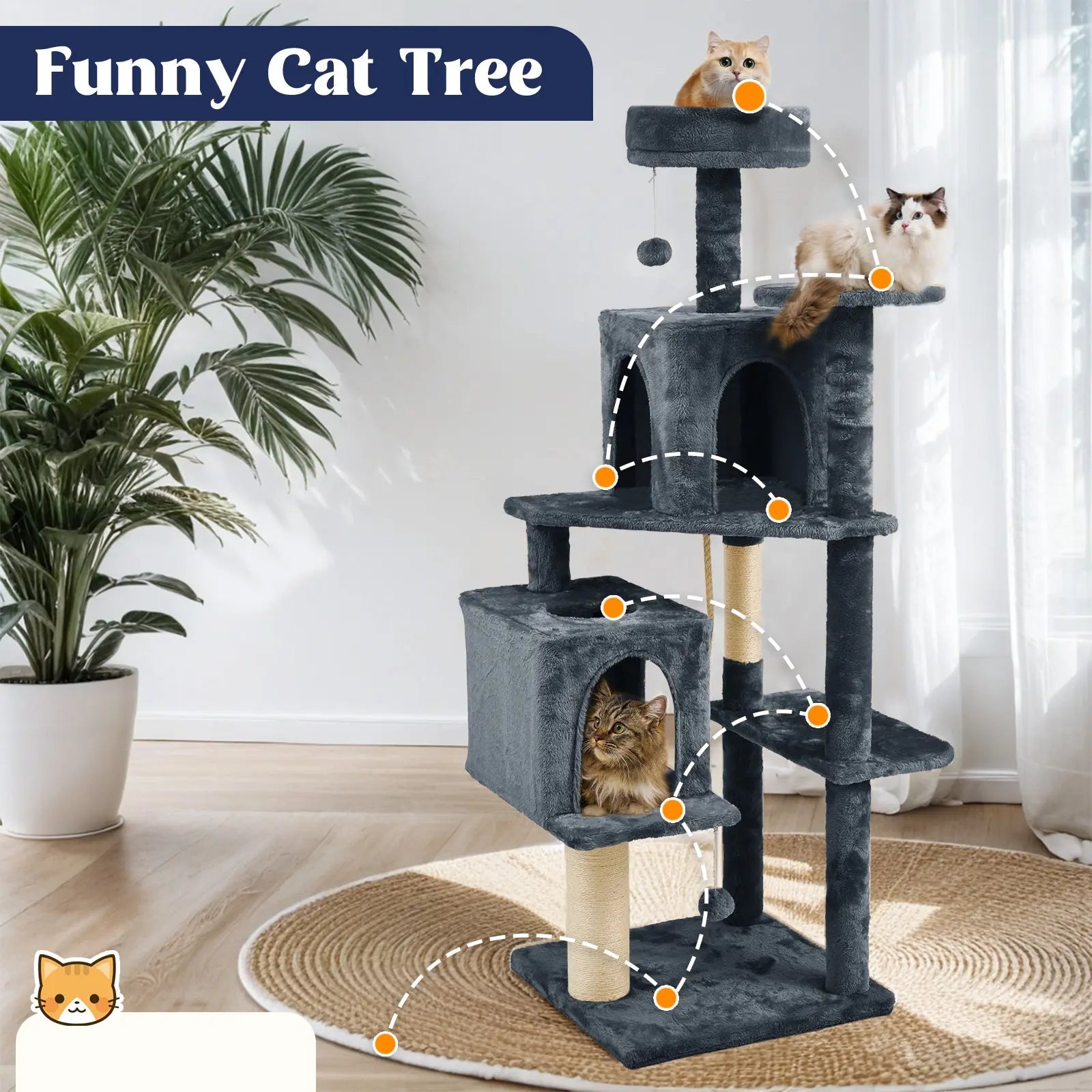 Wecharmer Indoor Cat Tree Tower with Plush Condo, Scratching Posts, and Hanging Ball - Ideal Pet Furniture with Green Leaf Design
