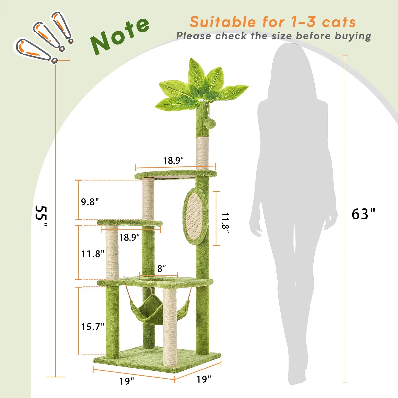 Wecharmer Indoor Cat Tree Tower with Plush Condo, Scratching Posts, and Hanging Ball - Ideal Pet Furniture with Green Leaf Design