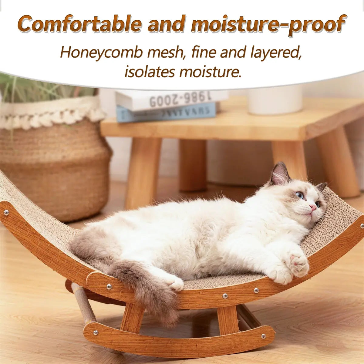 Aesthetic Bohemian Cat Scratcher Bed with Natural Sisal and Solid Wood Frame, Calming Rocking Lounge for Indoor Cats and Kittens, Non-Shedding and Comfortable, Easy to Assemble