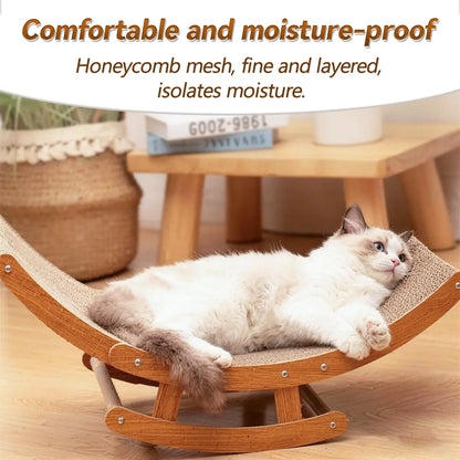 Aesthetic Bohemian Cat Scratcher Bed with Natural Sisal and Solid Wood Frame, Calming Rocking Lounge for Indoor Cats and Kittens, Non-Shedding and Comfortable, Easy to Assemble