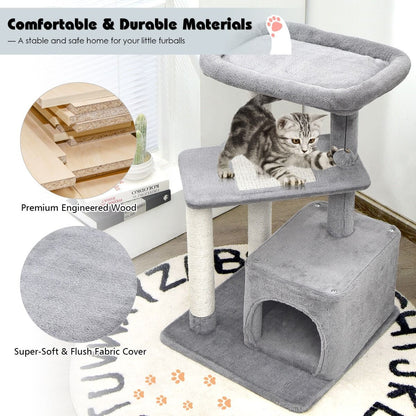 4-Tier Cat Tree with Scratching Posts and Interactive Dangling Ball