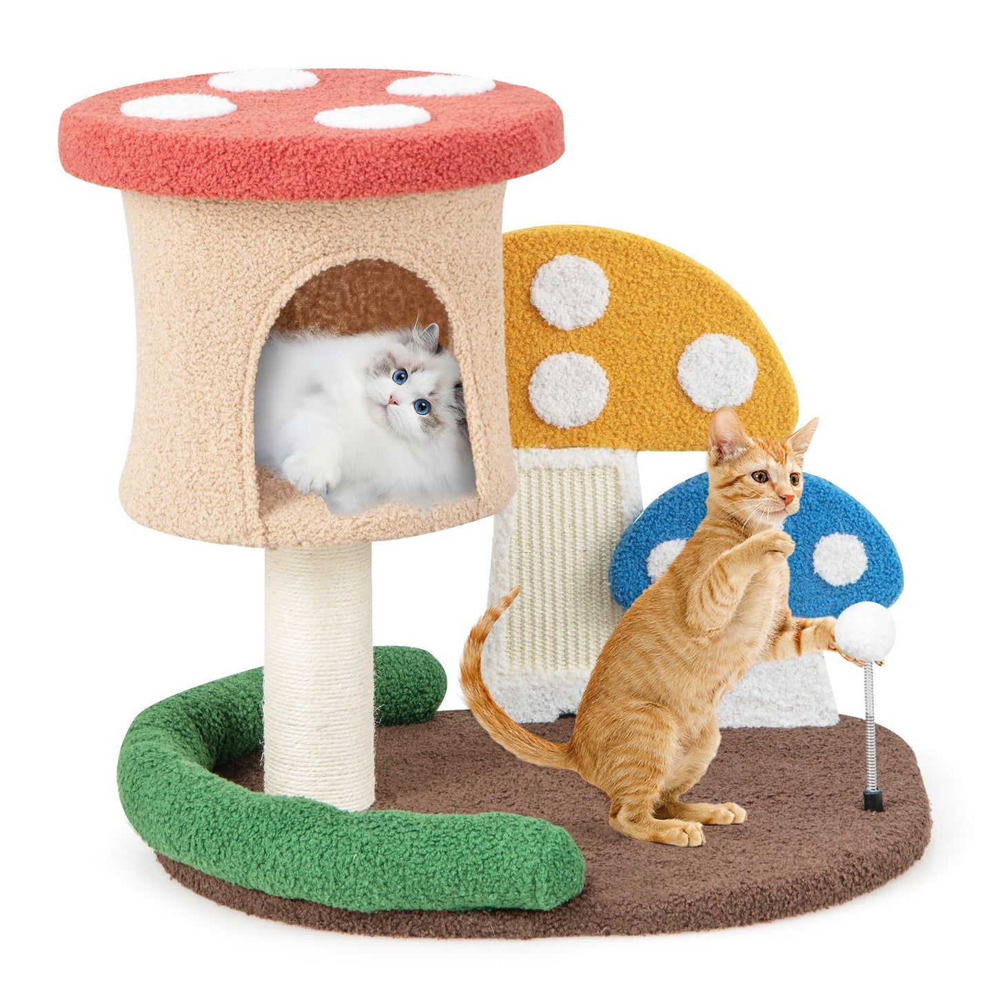 4-in-1 Cat Tree with Enclosed Condo and Elevated Platform Featuring Full-Wrapped Sisal Post