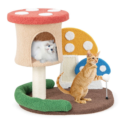 4-in-1 Cat Tree with Enclosed Condo and Elevated Platform Featuring Full-Wrapped Sisal Post