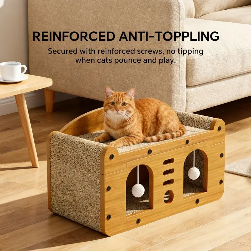 Double Door Scratcher Sofa, 56Cm Size Scratching House with 2 Teaser Balls, 3-In-1 Scratcher Bed Cave for & Multi- Households Belgian Malinois Dog Cat Tree Breathable Elevated Cooling Gothic Coffin Large Foldable Crate