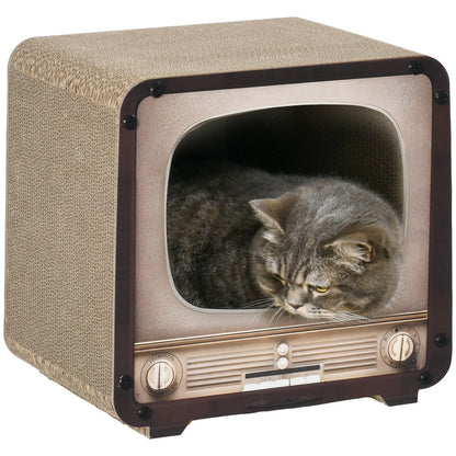 Charming Vintage TV Cat House & Scratcher: 2-In-1 Fun with Catnip for Your Feline Friend!