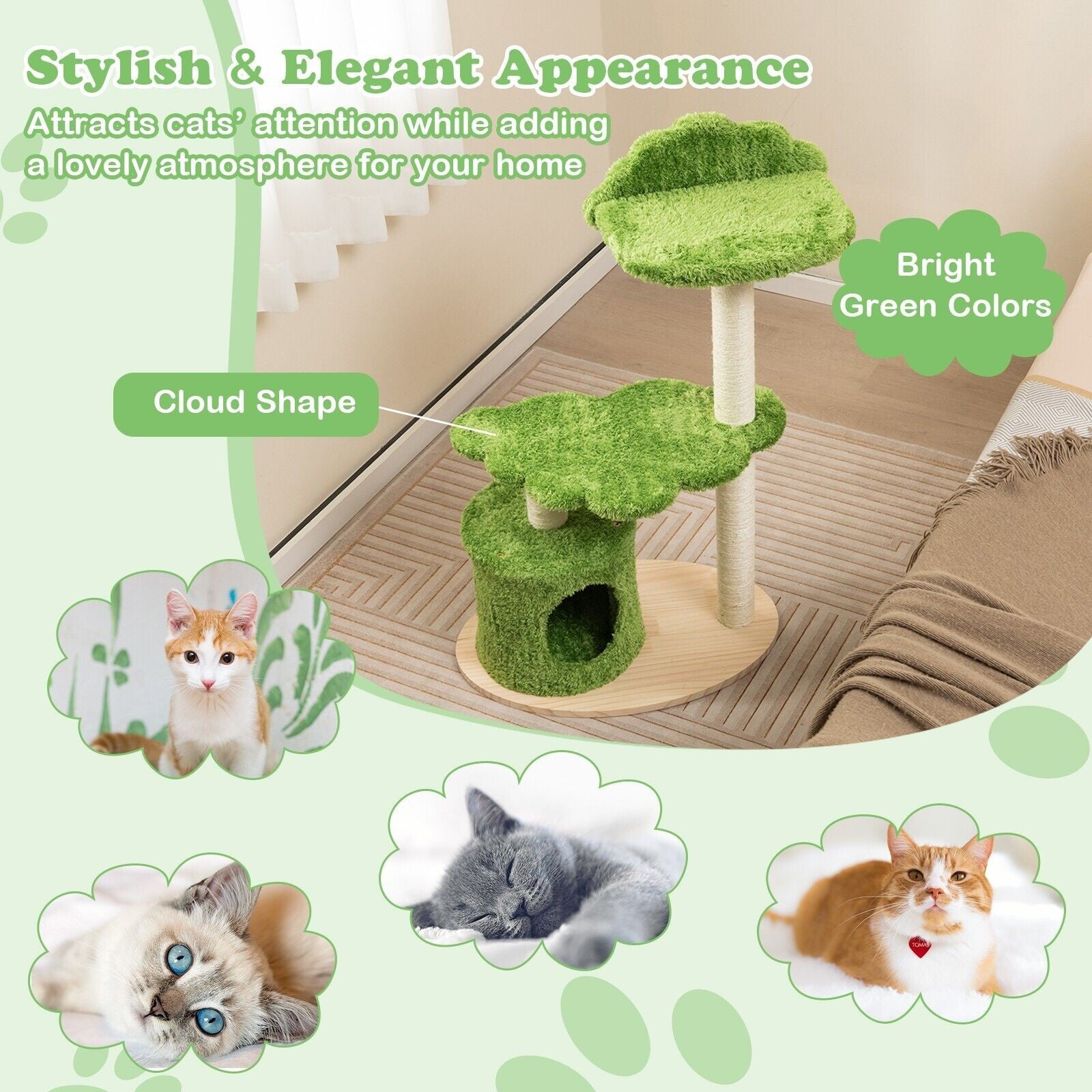 Stylish 97Cm Wooden Cat Tree - 3-Tier Activity Center for Play and Relaxation