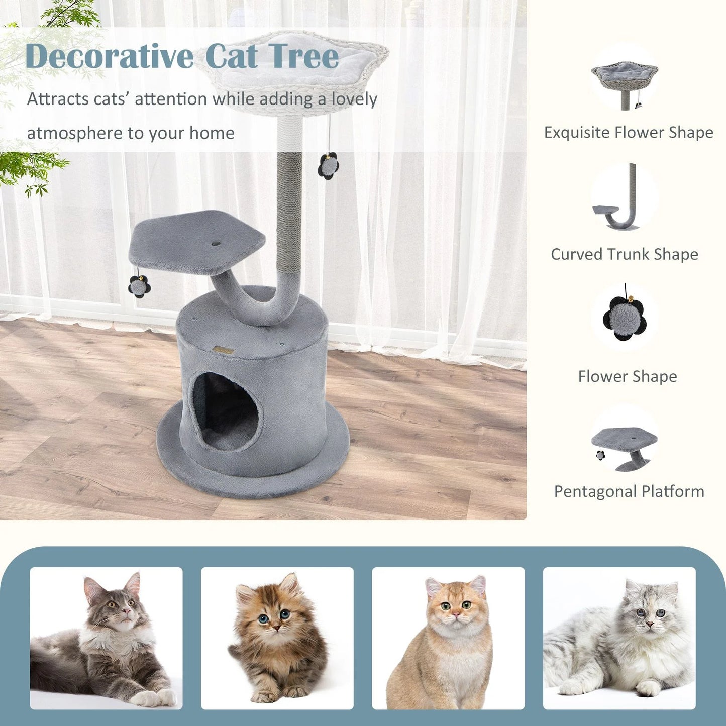 3-Tier Cat Tree with Sisal-Wrapped Scratching Post