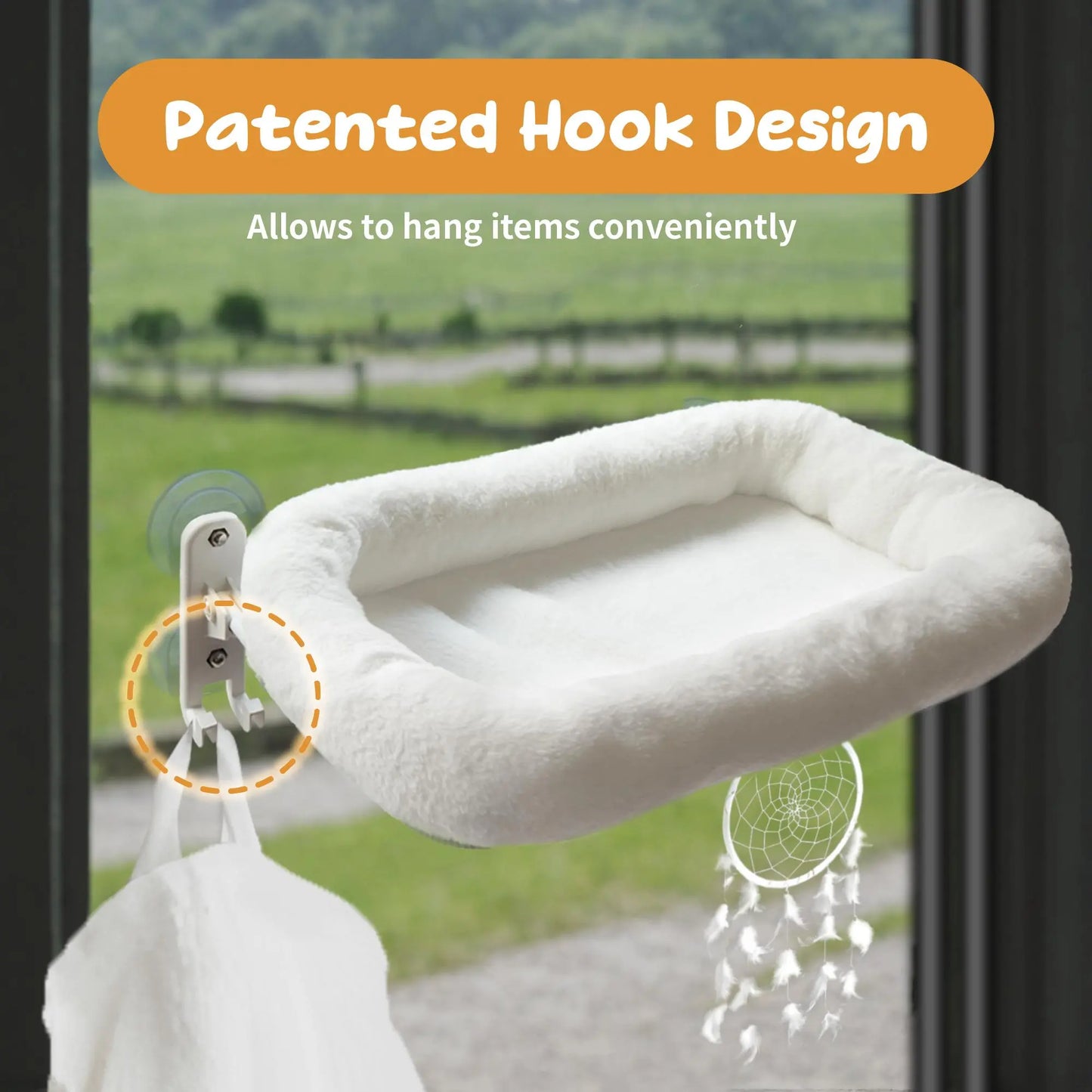 Folding Window Cat Hammock - Cordless, Machine Washable Bed with Durable Metal Frame and Strong Suction Cups for Cats and Small Dogs