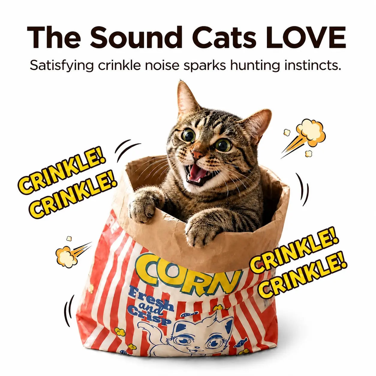 Giant Crinkle Bag Tunnel Toy for Indoor Cats - 29.5 x 13.8 Inch Collapsible Interactive Hideaway with Crinkle Sound for Kittens, Rabbits, and Ferrets