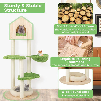 Stylish Wooden Cat Tree with Cozy Condos and Durable Sisal Scratching Posts for Happy Kittens