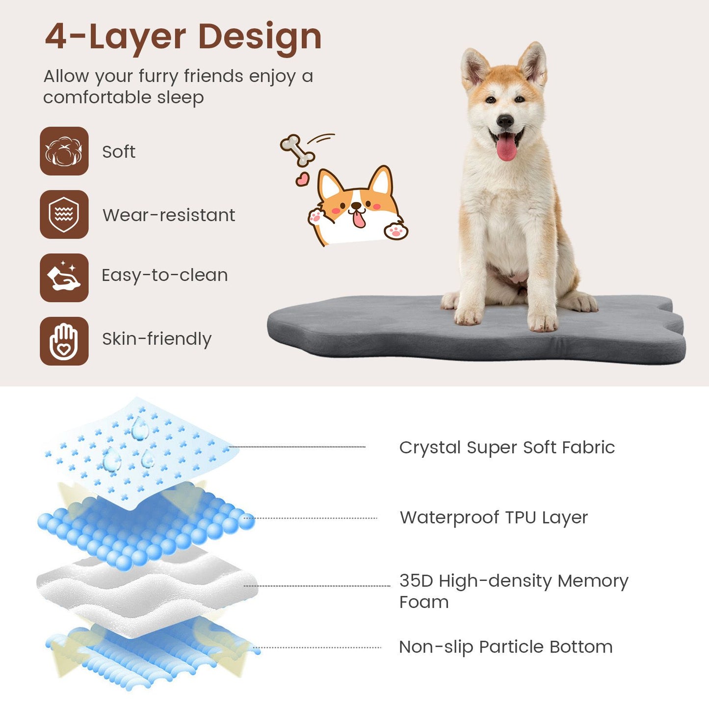 Premium Memory Foam Large Dog Bed with Removable Cover