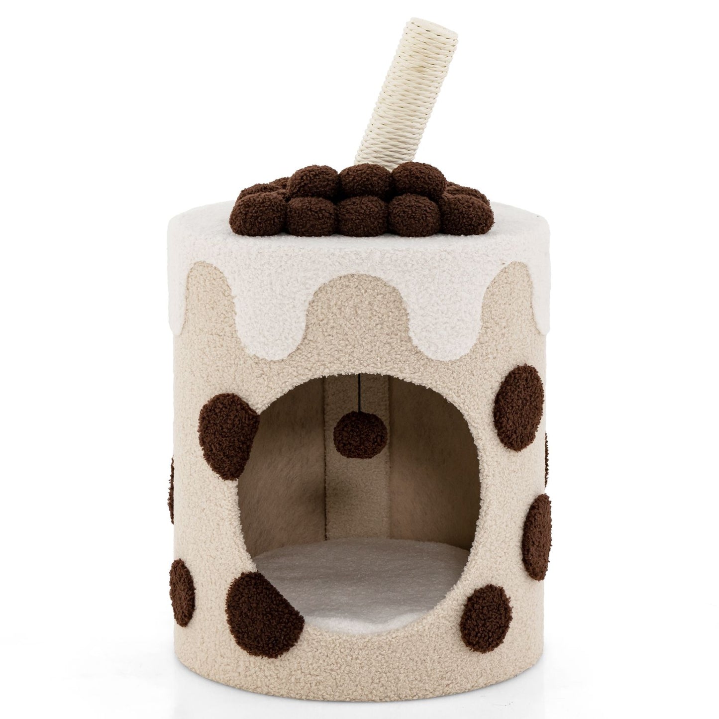 Charming Bubble Tea Cat Tree Tower with Interactive Scratching Post and Cozy Condo