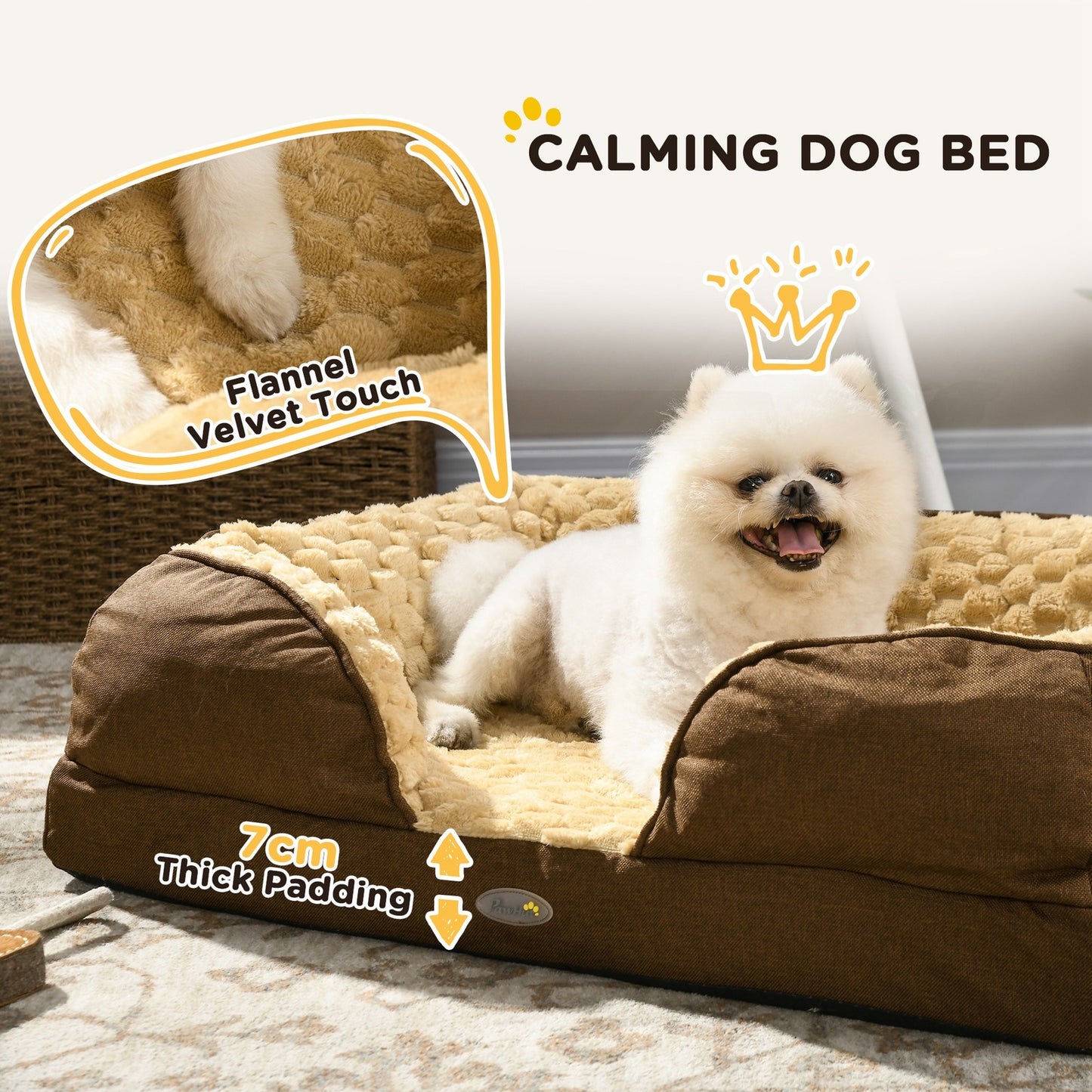 Indulge Your Small Dog with Our Cozy Brown Calming Bed - Anti-Slip Design for Ultimate Comfort