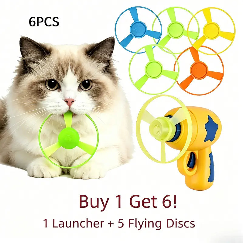 6-Piece Interactive Cat Fetch Toy Set with Launcher and Flying Disc for Indoor Play