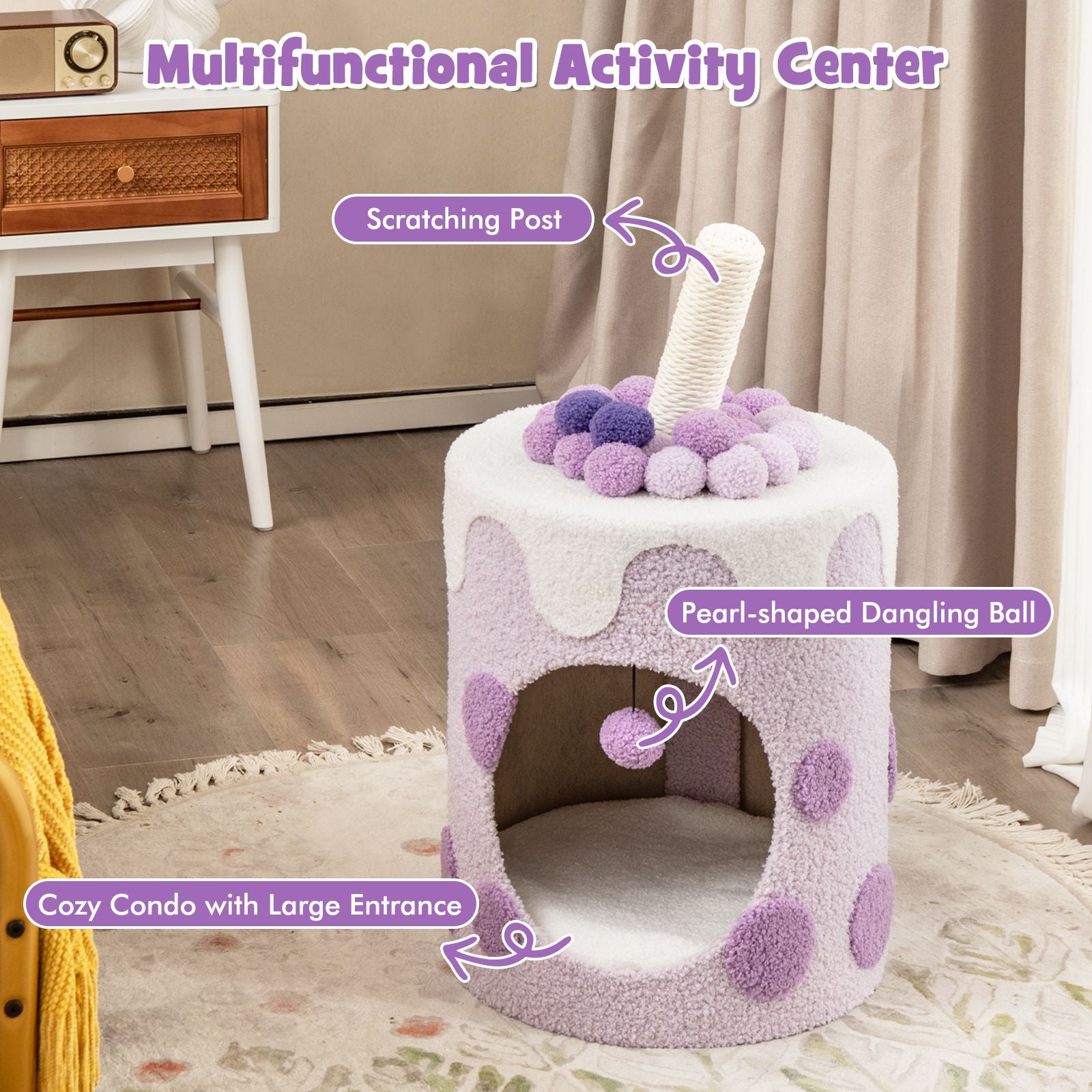 Charming Bubble Tea Cat Tree Tower with Interactive Scratching Post and Cozy Condo