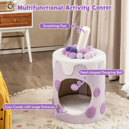 Charming Bubble Tea Cat Tree Tower with Interactive Scratching Post and Cozy Condo