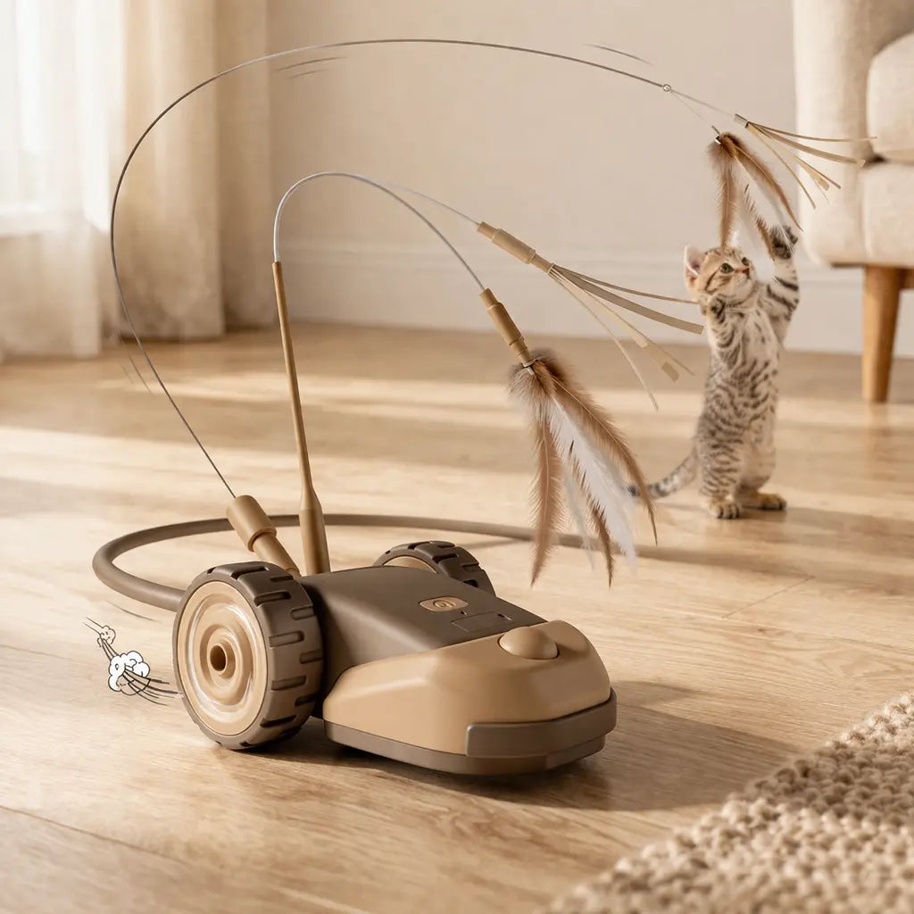 3-in-1 Interactive Robot Mouse Cat Toy with Multiple Feather Attachments - USB Rechargeable and Hands-Free Play for Indoor Cats