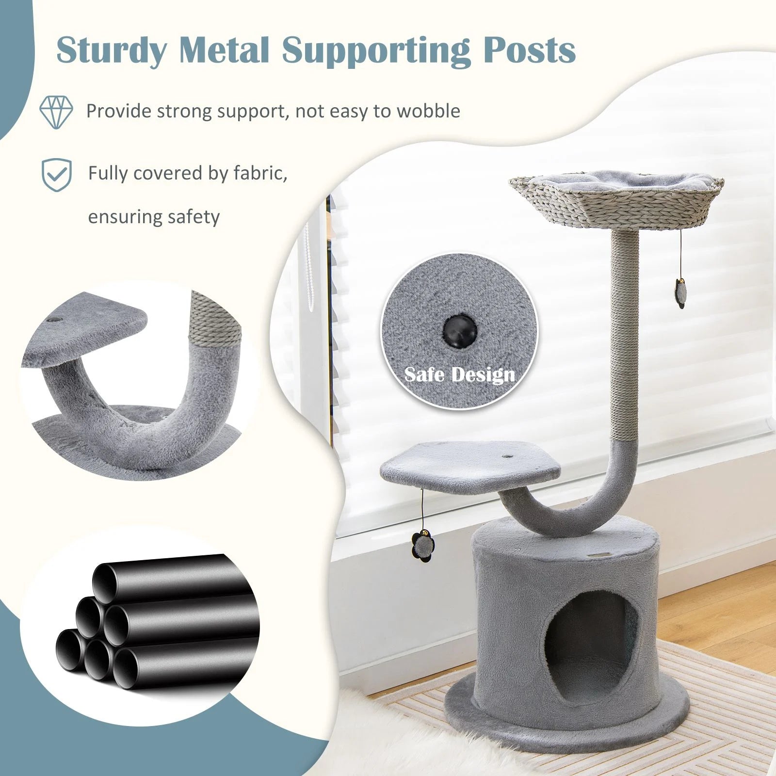 3-Tier Cat Tree with Sisal-Wrapped Scratching Post