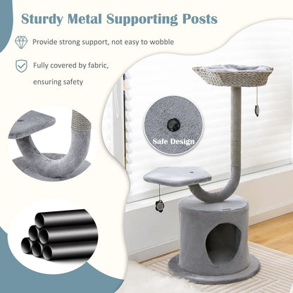 3-Tier Cat Tree with Sisal-Wrapped Scratching Post