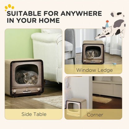 Charming Vintage TV Cat House & Scratcher: 2-In-1 Fun with Catnip for Your Feline Friend!