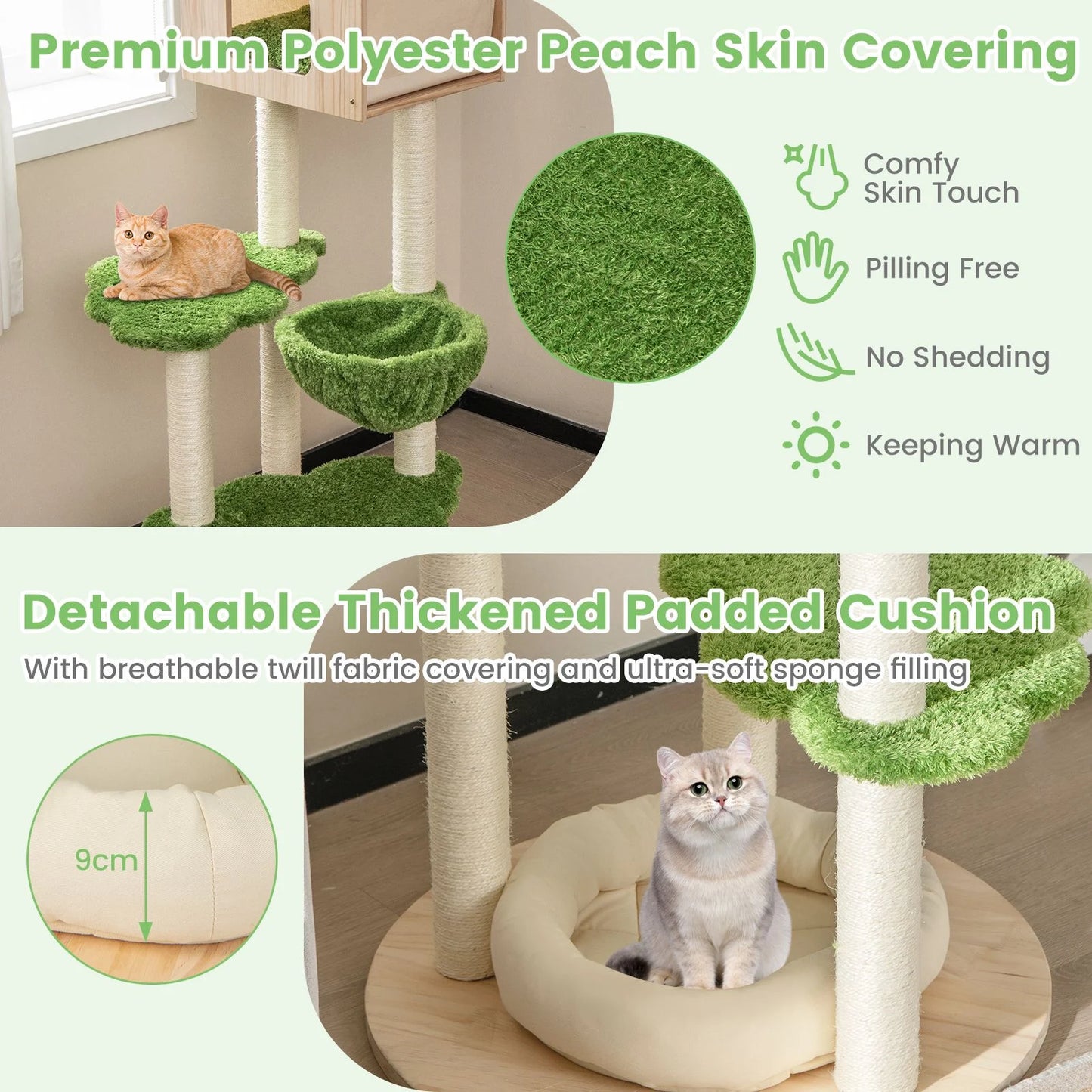 Stylish Wooden Cat Tree with Cozy Condos and Durable Sisal Scratching Posts for Happy Kittens