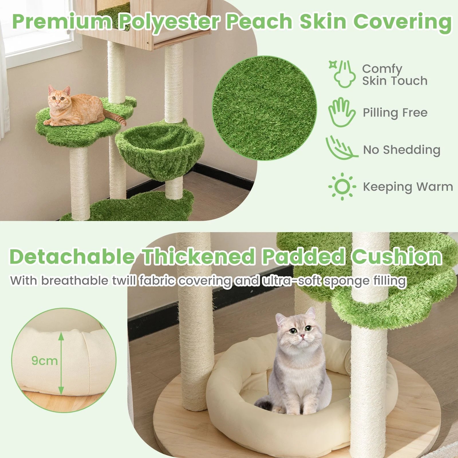 Stylish Wooden Cat Tree with Cozy Condos and Durable Sisal Scratching Posts for Happy Kittens