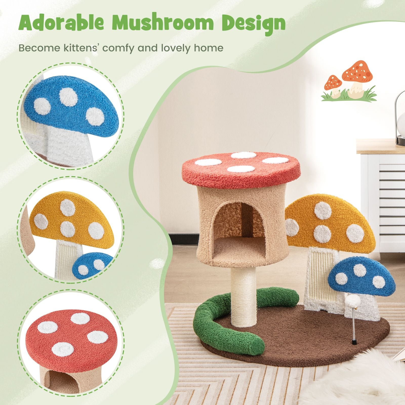 4-in-1 Cat Tree with Enclosed Condo and Elevated Platform Featuring Full-Wrapped Sisal Post
