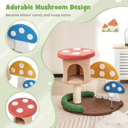 4-in-1 Cat Tree with Enclosed Condo and Elevated Platform Featuring Full-Wrapped Sisal Post