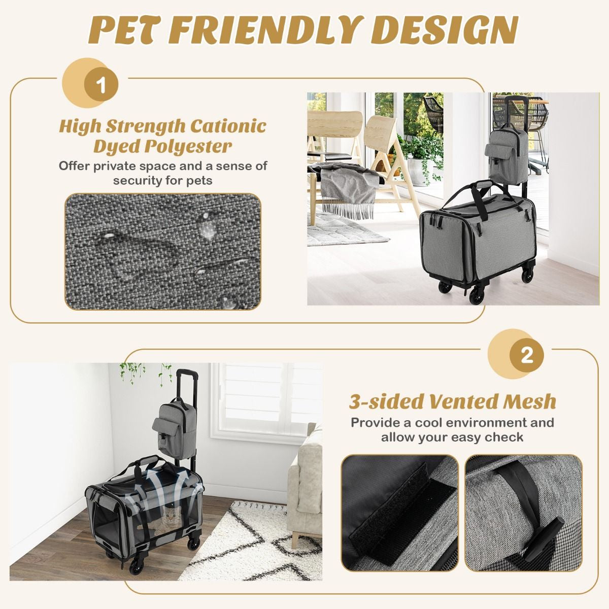 Premium Rolling Carrier for Small and Medium Pets